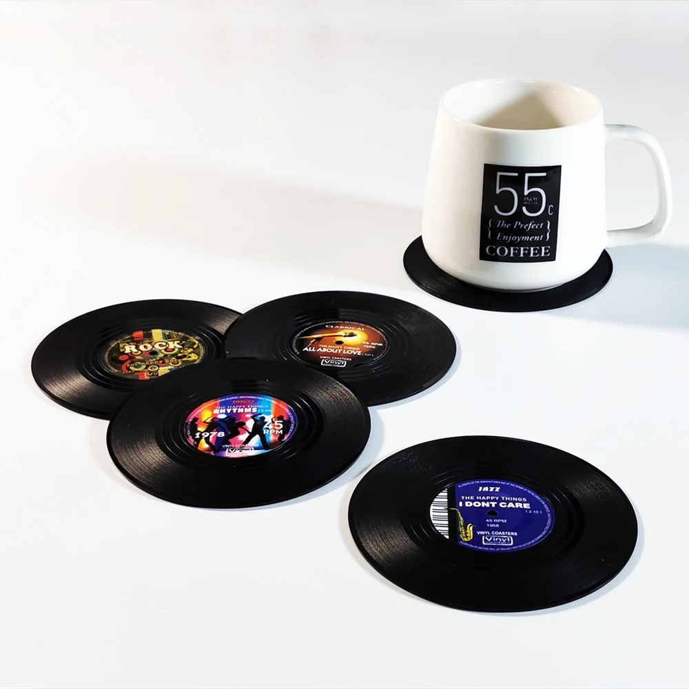 4/6Pcs/Set Vinyl Original Coasters Retro Record Disk Drink Mug Pad Mat Under Glass Hot Utensil Decorative Tray Silicone