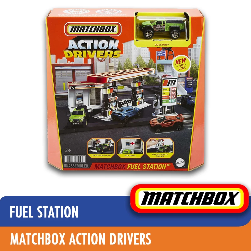 Original Matchbox Action Drivers City Car Diecast 1/64 Bus Station Fuel Pizza Helicopter Rescue Volkswagen Kids Toy for Boy Gift