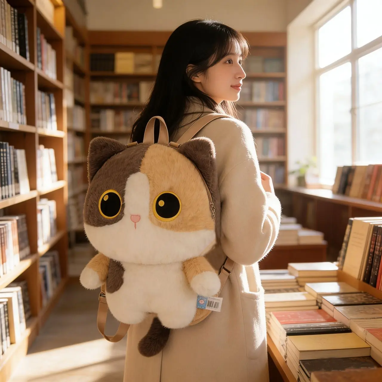 Cartoon Standing Cat Plush Backpack Cute Siamese/Black/Tricolor Cat Plush Toy Stuffed Animal Kitten Shoulder Bag Holiday Gift