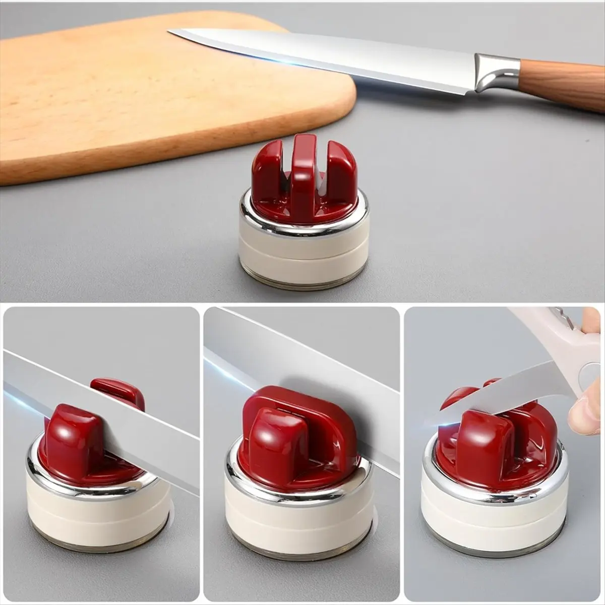 A67T NEW Knives Sharpener Multi-Angle Pocket Knifes Sharpener & Kitchen Sharpener with Suction Base for Knives, Scissors Red