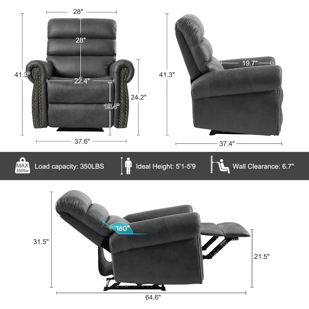 Manual Recliner Chair with Comfortable Arm and Back,Breathable Leather Single Sofa Recliners, Classic Living Room Recliner Chair