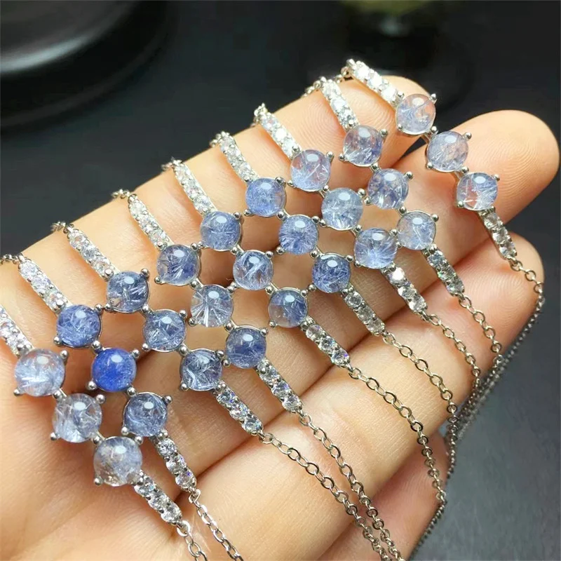 

S925 Natural Dumortierite Sphere Bracelet String Charms Fashion Personalized Men Women Gemstone Jewelry Lovers Gift