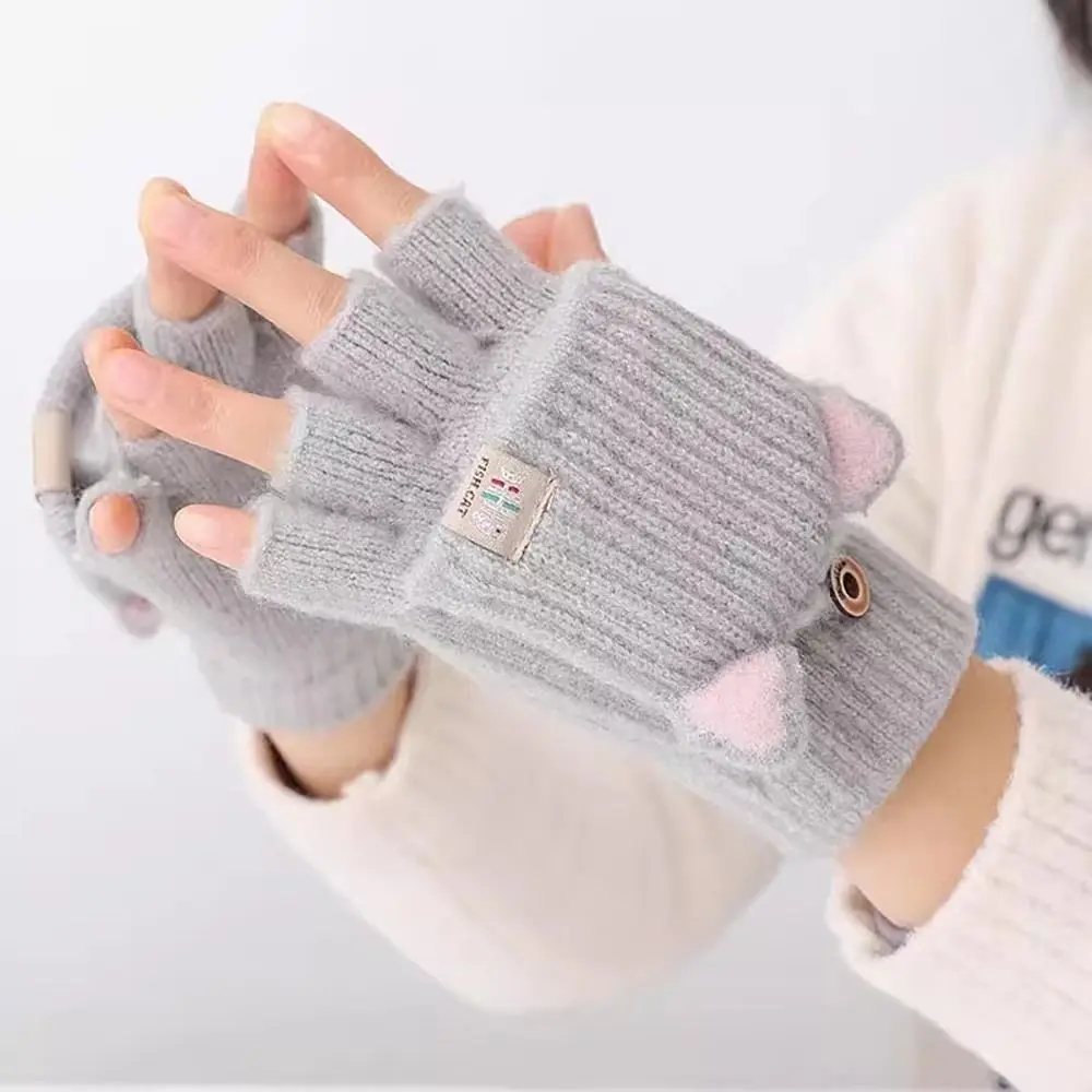 

Knitted Wool Finger Gloves Screen Touchable Flip Cover Glove Bracers Thicken Korean Style Hand Warmer For Woman Winter Warm