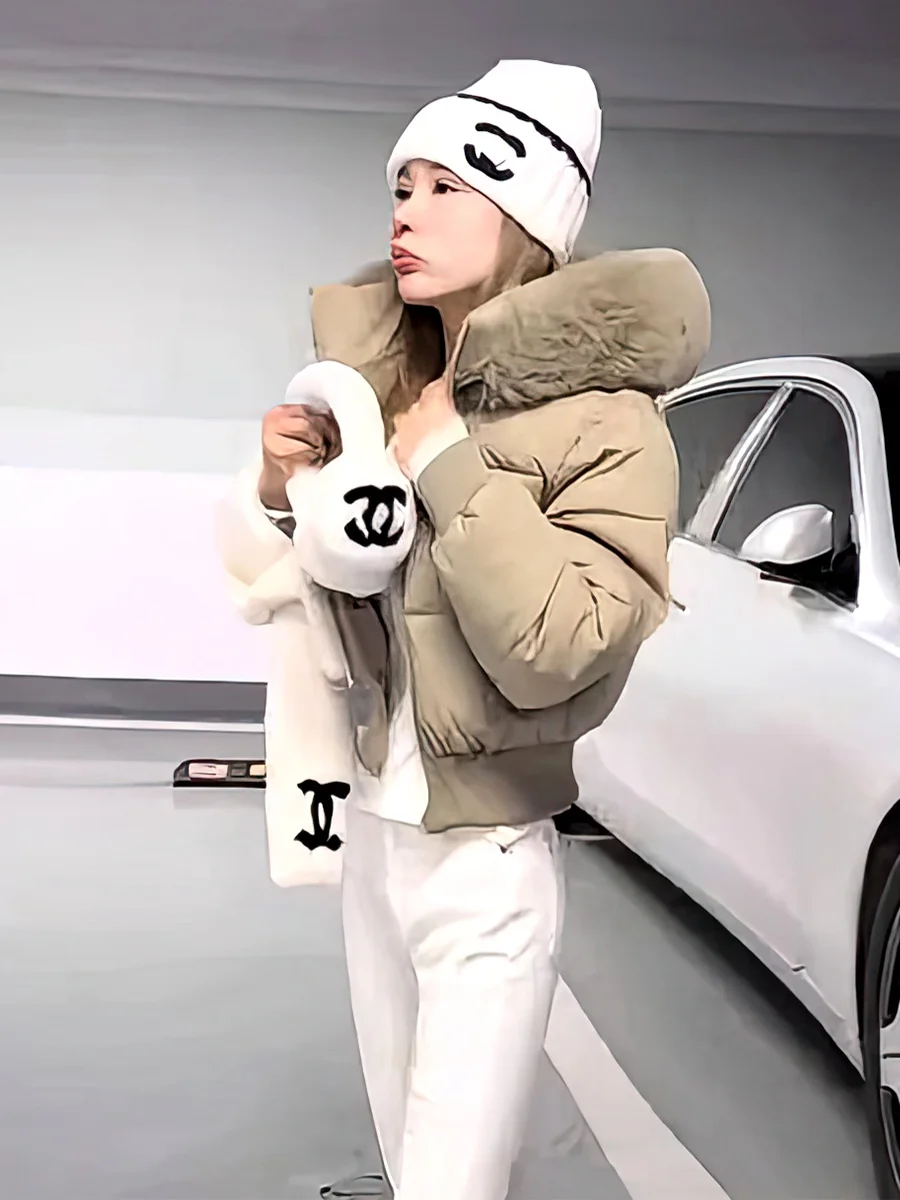 

Women's ort Thiened Winter down Jaet White Du Feather Collar Waist-Cinching Coat Casual Sle Zipper ket Design