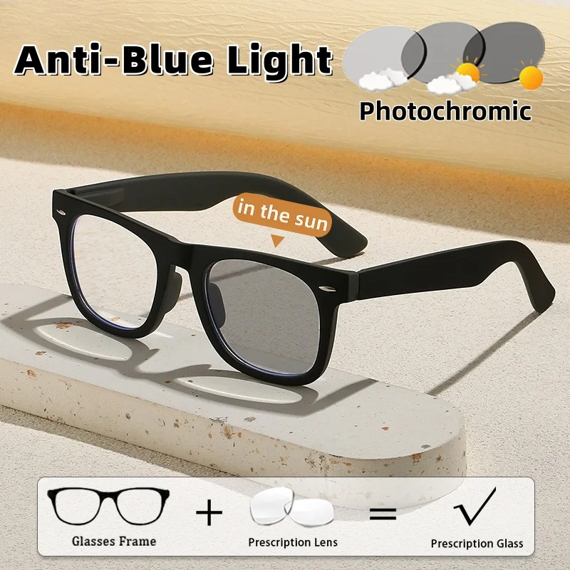 

New Simple Photochromic Anti-Blue Light Prescription Glasses Stylish Ultra-Light Customized Eyewear Unisex Optical Frames