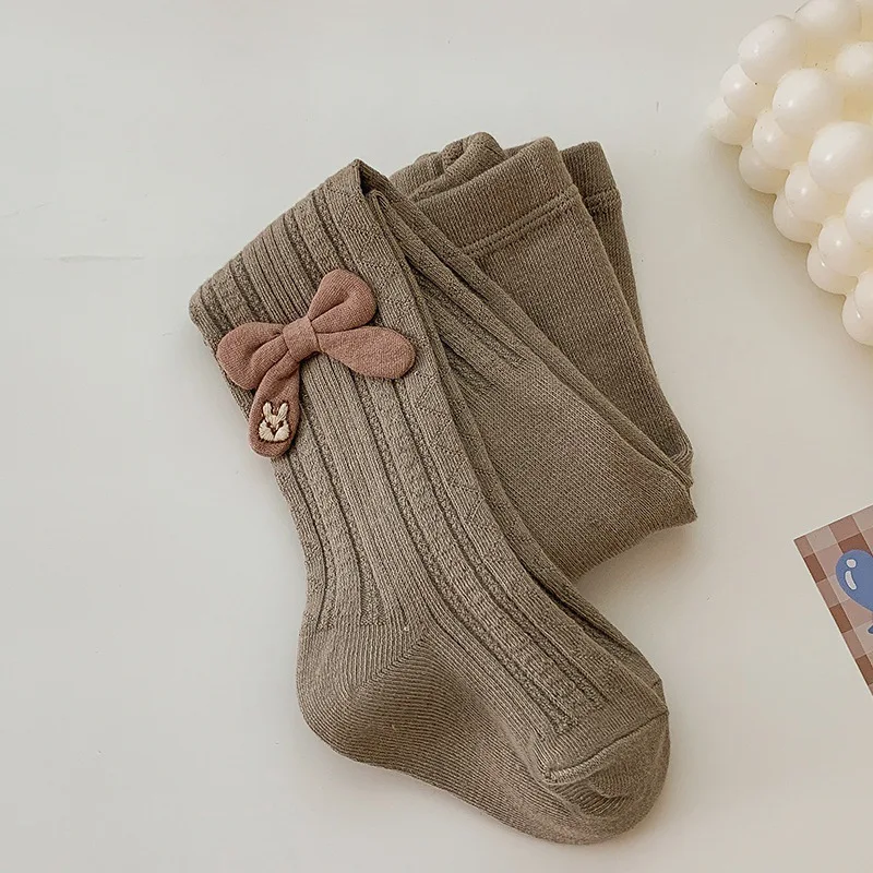 Girls Spring Autumn Tights Toddler Kids Baby Girls Cotton Tights Solid Rabbit Bow  Stockings Thermal Hosiery Pantyhose