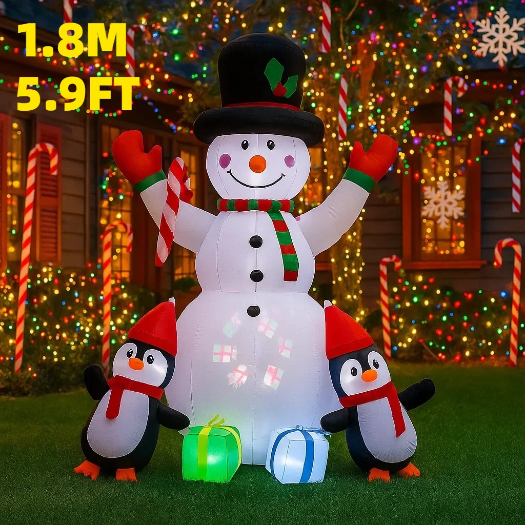 

1.8M/5.9FT Inflatable Snowman Penguin Gift Boxes Lights LED Home Decorations Toys Yard Xmas Holiday Decor Supplies Outdoor