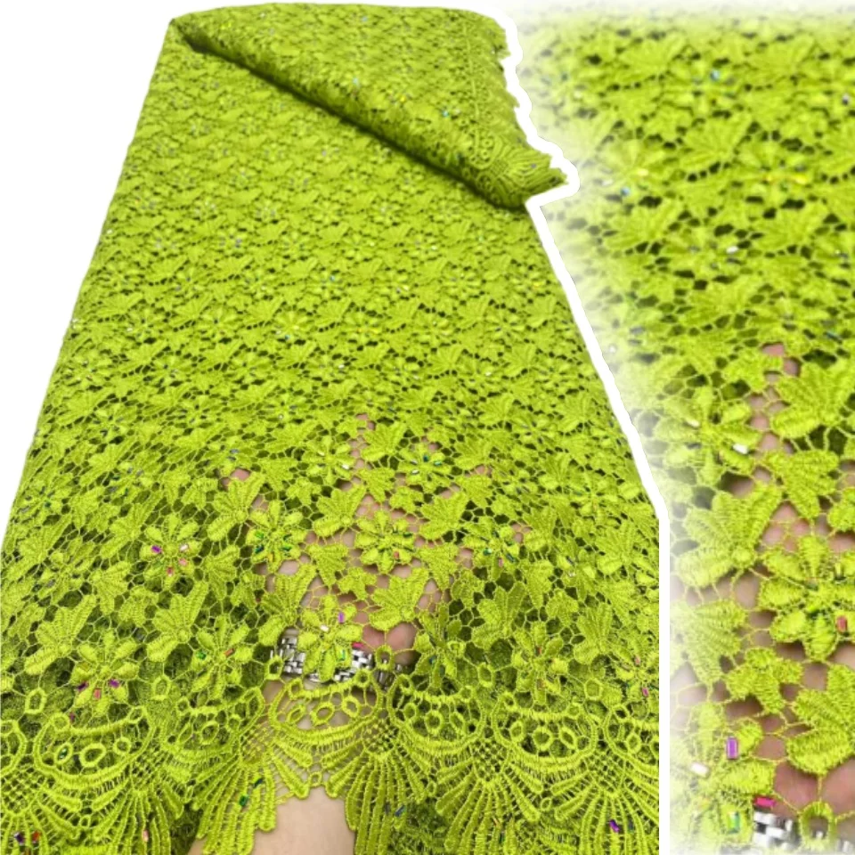 최신 나이지리아 수용성 레이스 스팽글 원단 고품질 우아한 아프리카 코드 기퓌르 레이스 원단 웨딩 드레스용 SZ1470