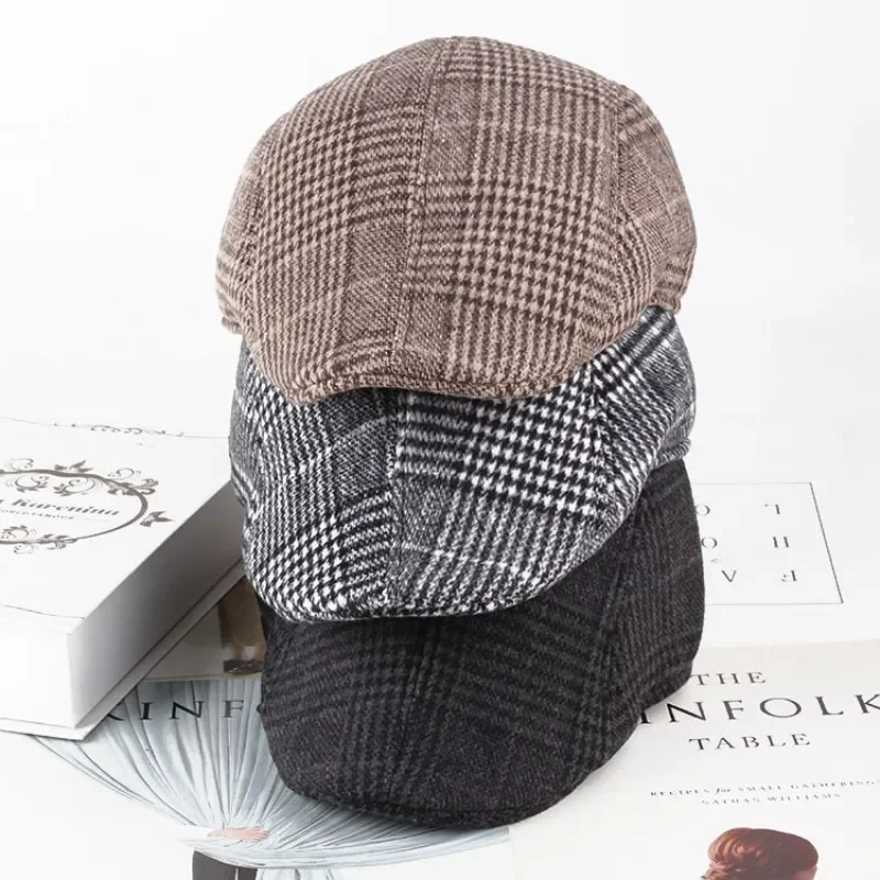 Britischer Stil Herbst Winter Warm Gentleman Baseballmütze Baskenmütze Newsboy Malerhut Karierte Wollmütze Unisex Cabbie Visor Flat Cap – Detail 15