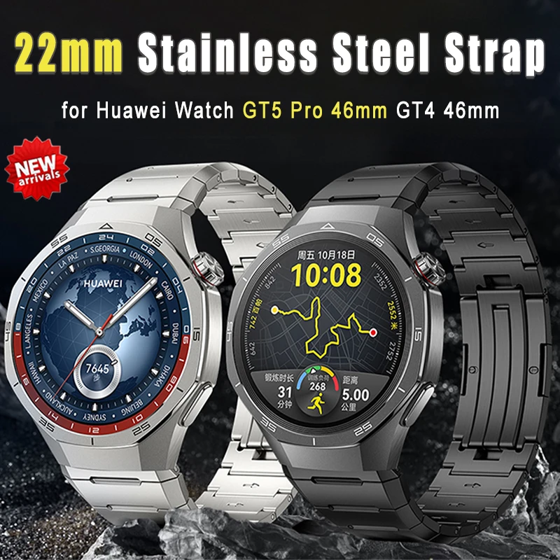 

22mm Luxury Stainless Steel Strap for Huawei Watch GT5 Pro 46mm Metal Band Men Bracelet for Huawei GT 5 46mm GT 4 GT3 4Pro 46mm