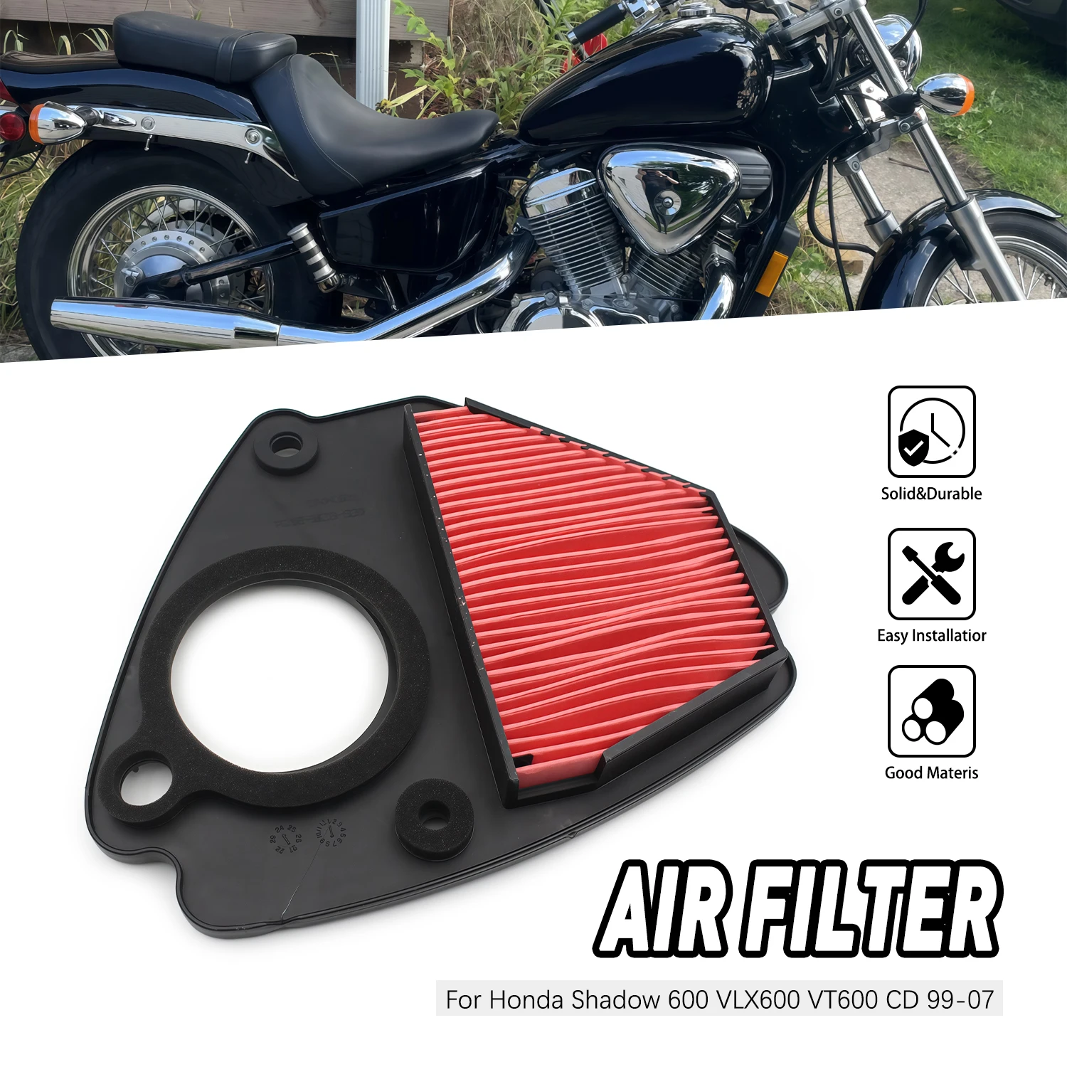 

Air Filter Element Good Quality For Honda Shadow VLX 600 VT600C VT600CD Deluxe 1999-2007 Replacement Motorcycle Accessories