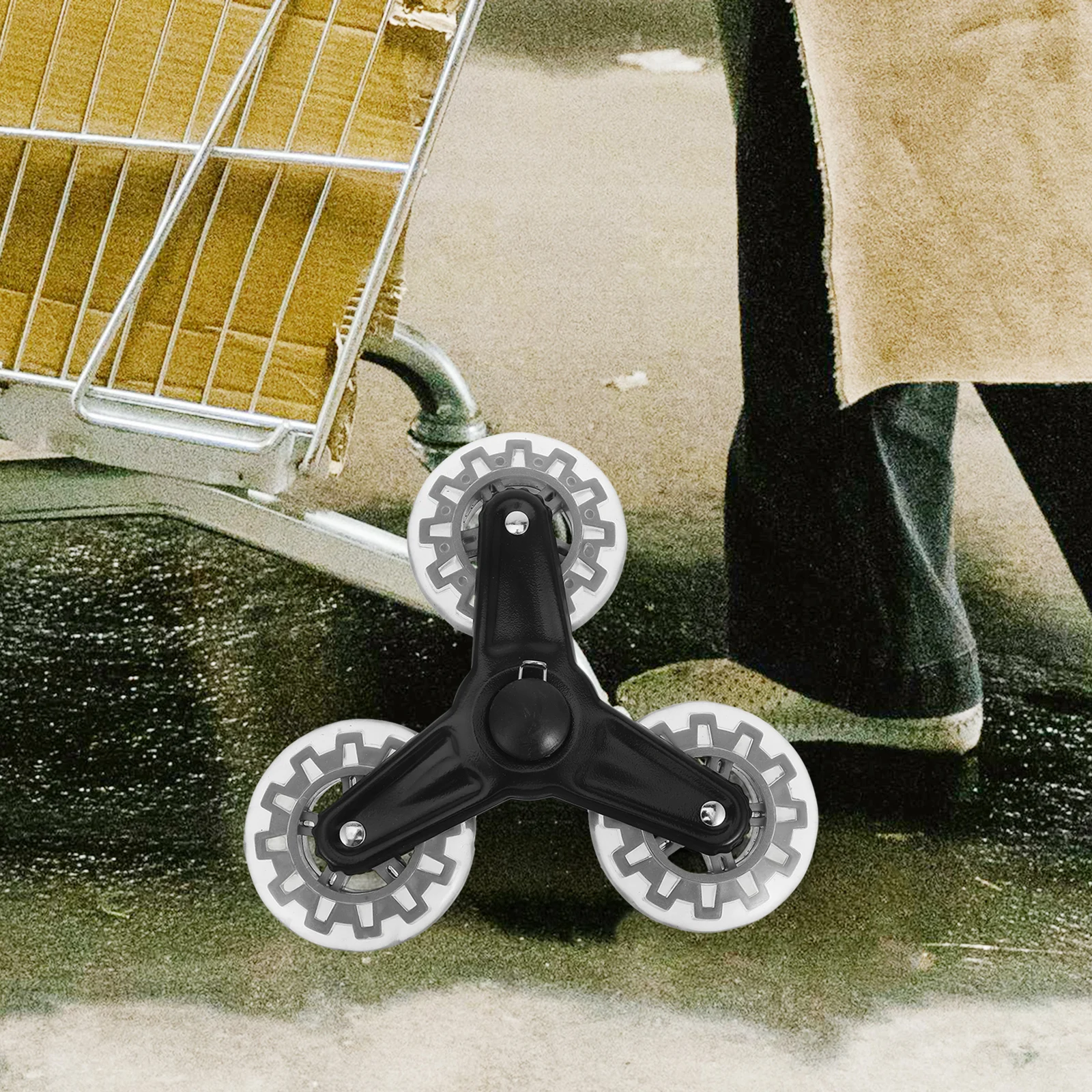 

1 Pair Stair Climbing Replacement Grey For Shopping Carts Universal Triangle Cart Wheels Foldable Sturdy Iron Casters