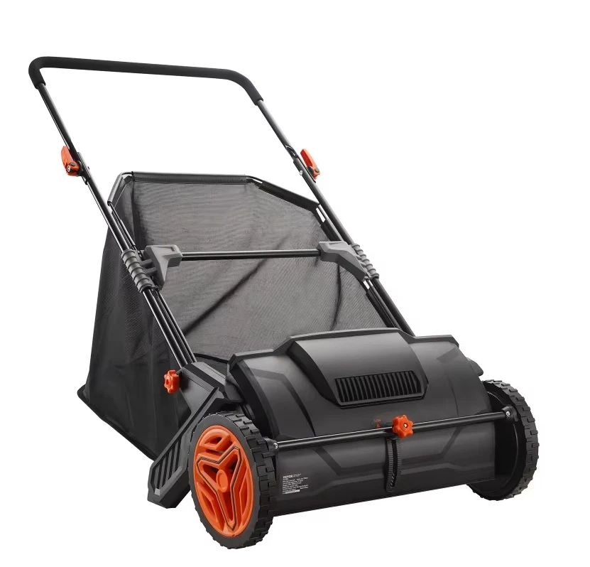 Push Lawn Sweeper, 21-inch Leaf & Grass Collector, Strong Rubber Wheels & Heavy Duty Thickened Steel Durable to Use