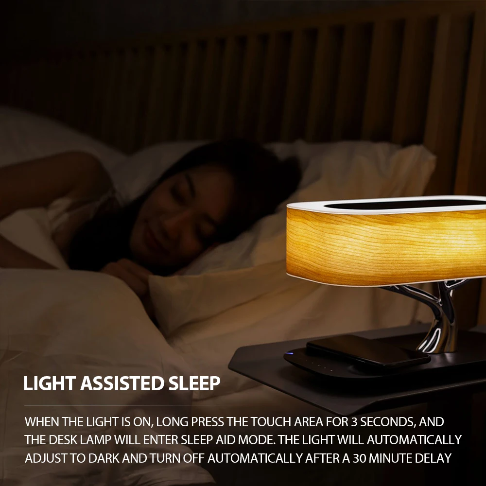 Altoparlante con ricarica wireless, luce ambientale, luminosità regolabile, lampada da comodino con controllo touch per camera da letto, luce notturna, lampada da tavolo