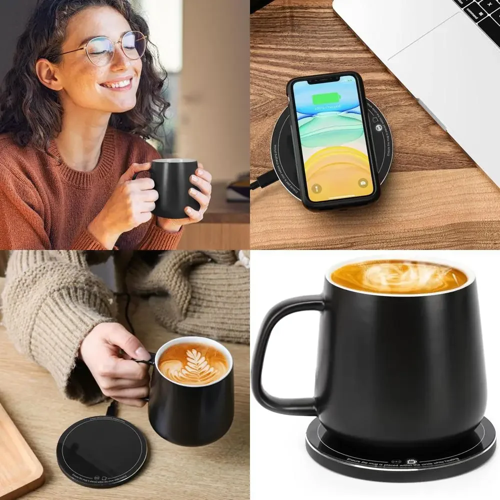 

Warm Cup Coffee Mug Warmer Set - Smart Stable Constant Temperature 131°F, 15W Wireless Charging, 12.8 oz Capacity - Supports USB