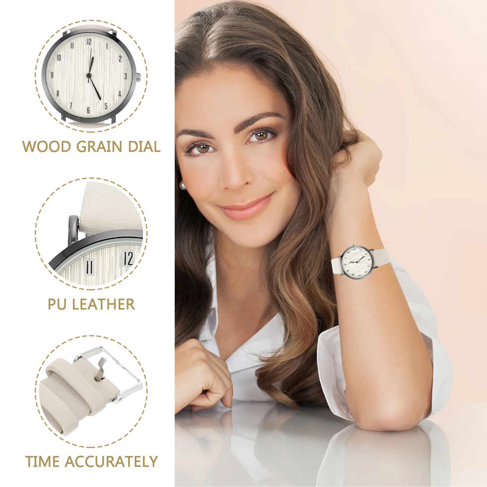 

Stylish Women'S Quartz Wrist Watch Wood Grain Pattern Lightweight Elegant Design Easy Read Fashion Accessory Party School