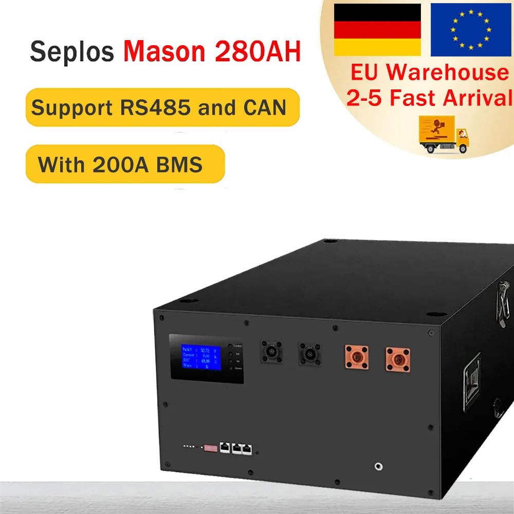 

Seplos 48V LiFePO4 Battery Box Case DIY Mason 280Ah with Bluetooth 16S 200A BMS Solar Energy Storage Battery Box Without Cells