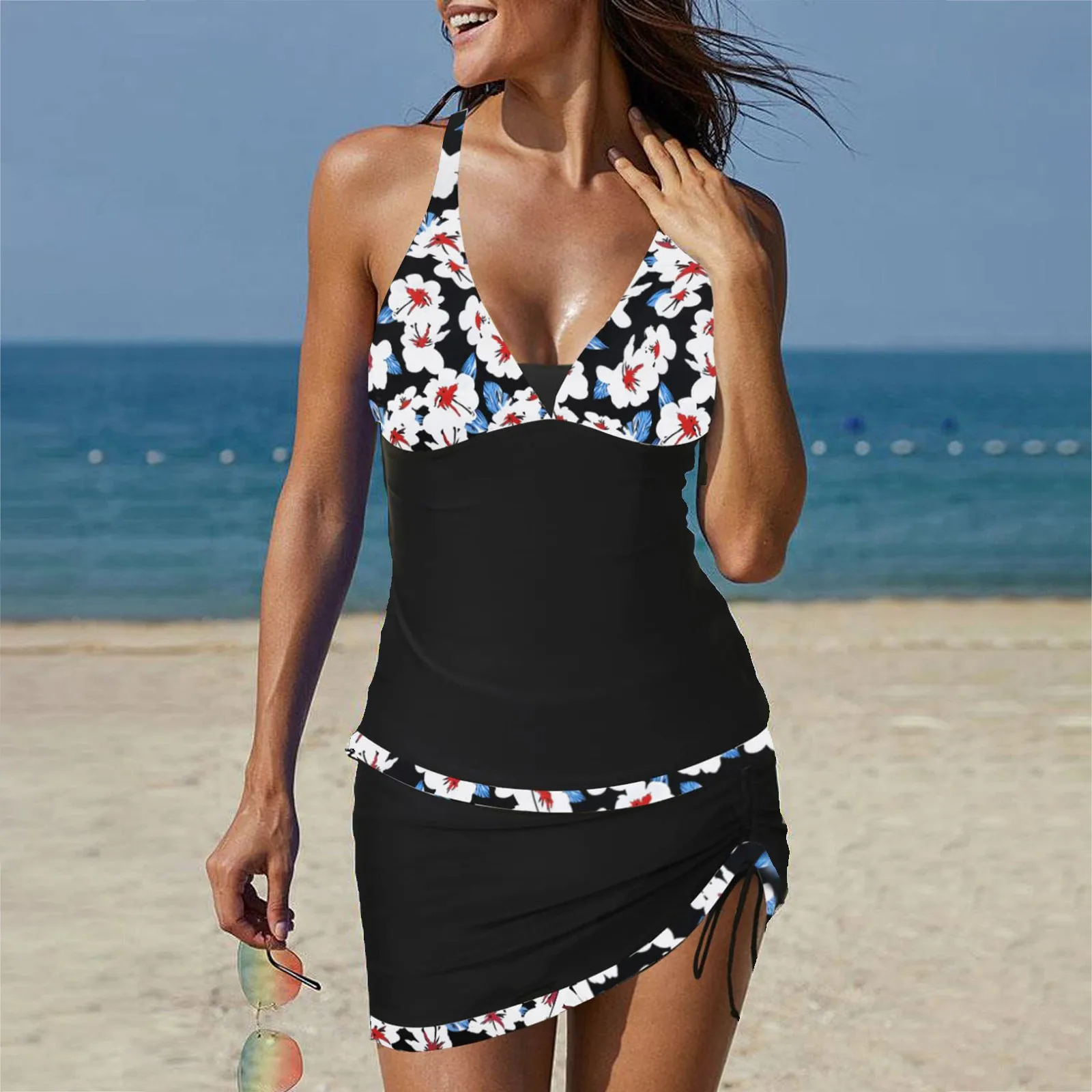 Women Sexy Tankini Swimsuits Summer Two-Piece Swimwear Vinatge Casual Swimdress With Short Bathing Suits 2024 Bikini Beachwear