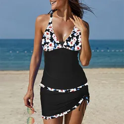 Maillot de bain deux pièces pour femmes, tankini sexy, style vintage, décontracté, avec short, vêtements de plage, 2024