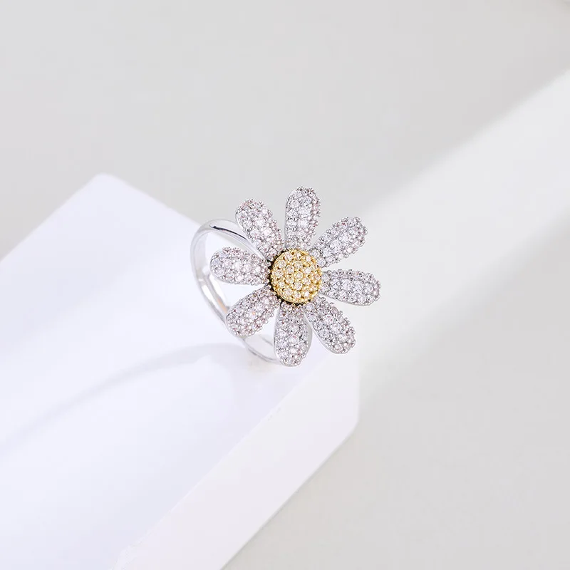 أقراط ديزي وعباد الشمس، قلادة، خاتم، طقم مجوهرات، سلسلة الترقوة من الفضة النقية الفاخرة الخفيفة