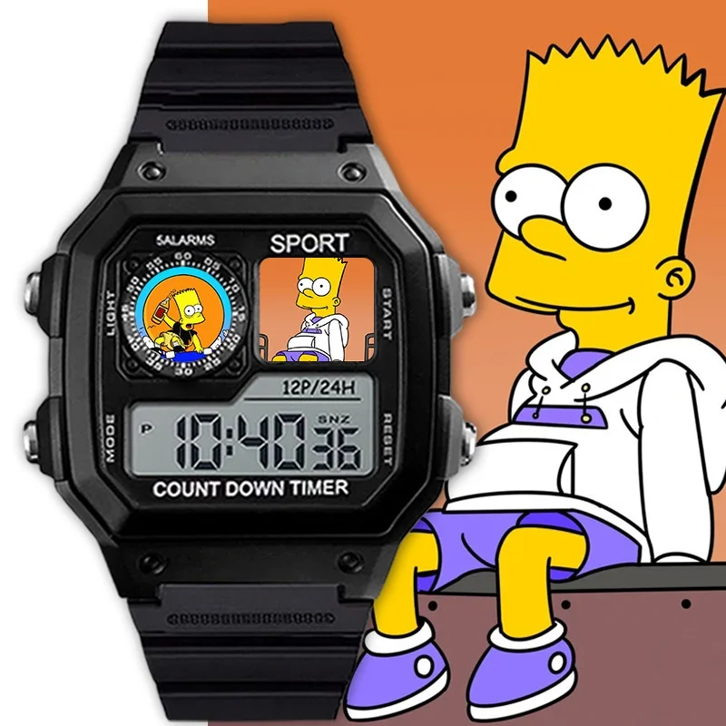 The Simpsons waterproof electronic watch cartoon anime silent with night light timing date quartz watch student alarm clock gift