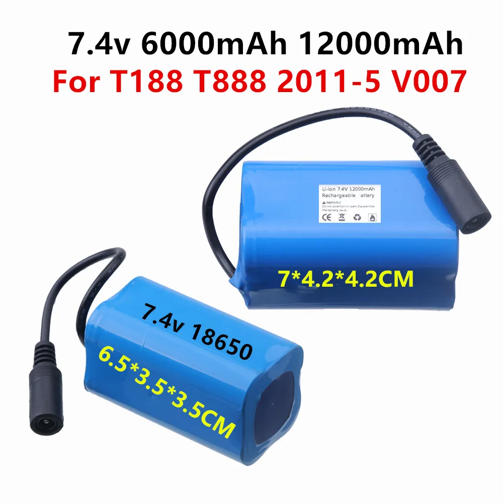 7.4v Bateria For T188 T888 2011-5 V007 C18 H18 Upgrade 2s 12000Mah 6000Mah Remote Control Fishing Bait Boat Ship Batteries