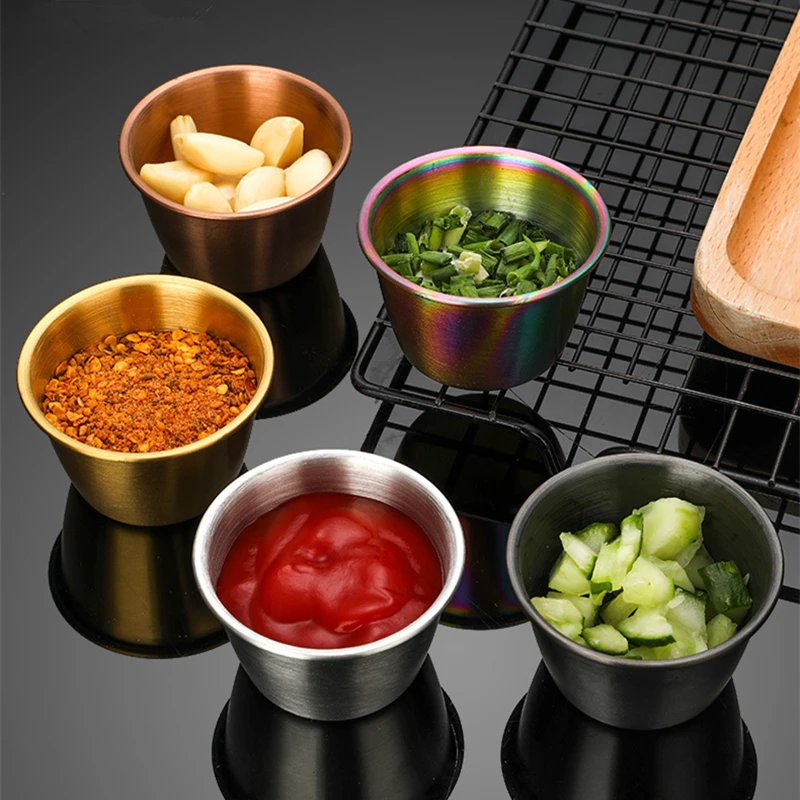 Stainless Steel Round Seasoning Dish Sauce  Sushi Vinegar Soy Cup Container Appetizer Dipping Bowl PlateTray Kitchen Accessories