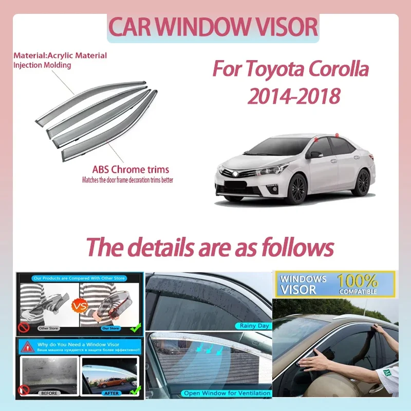 

Автомобильный оконный козырек для Toyota Corolla E170 2014-2018, дефлектор, защита от дождя, защита от ветра, защита от солнца и дождя, автоаксессуары