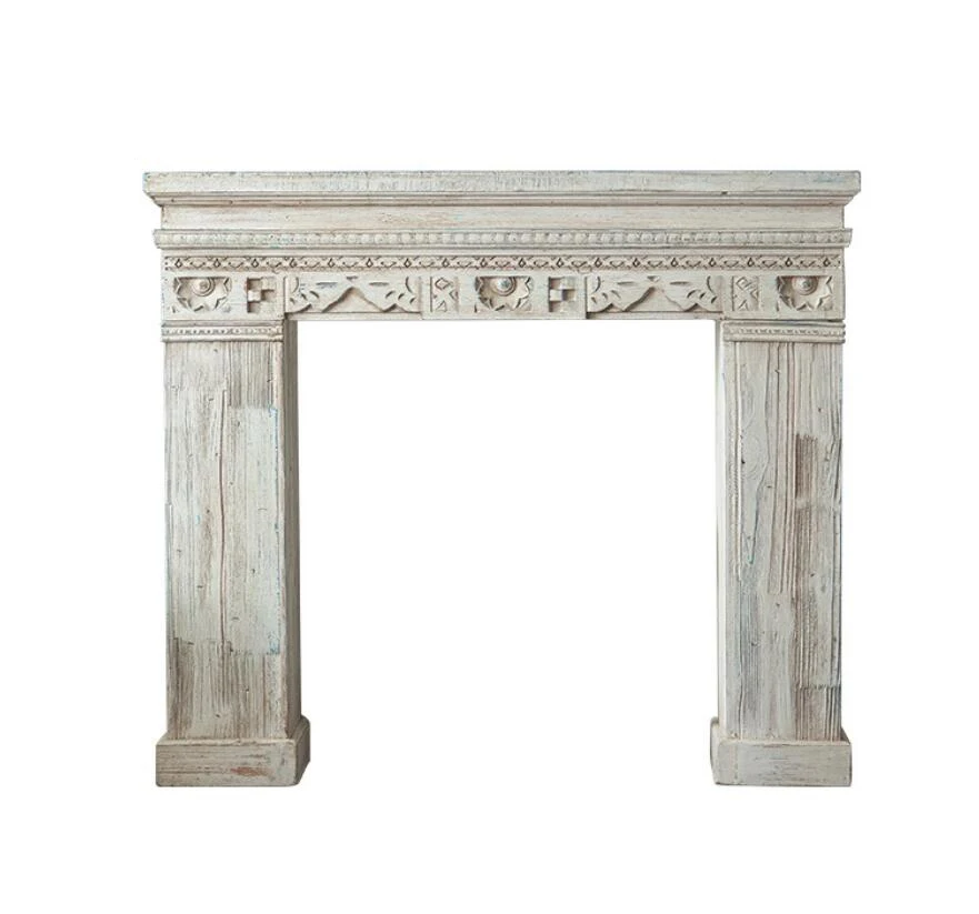 Countryside Decorative Hand Carve Vintage Wood Fireplace Stove Mantel Trim Surround