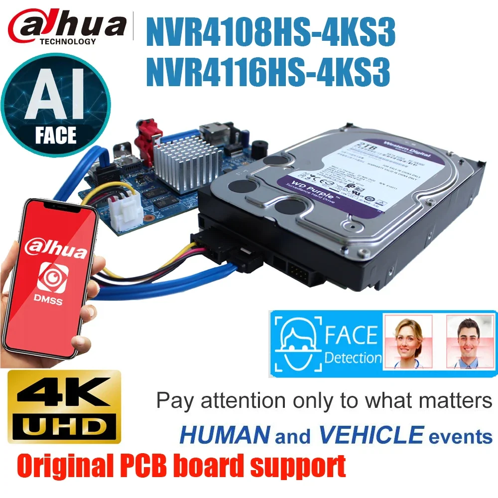 Mutil language Dahua AI NVR NVR4108-4KS3 NVR4104-4KS3 NVR4116-4Ks3 4K H.265 Network Video Recorder PCB board