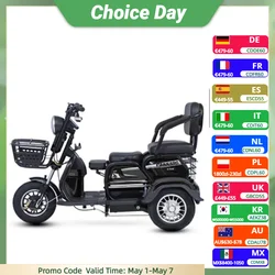 1000W Powerful Electric Tricycle With Passenger Seat For Adult Elderly 3 Places 60V Family Mobility Scooter Battery Removable