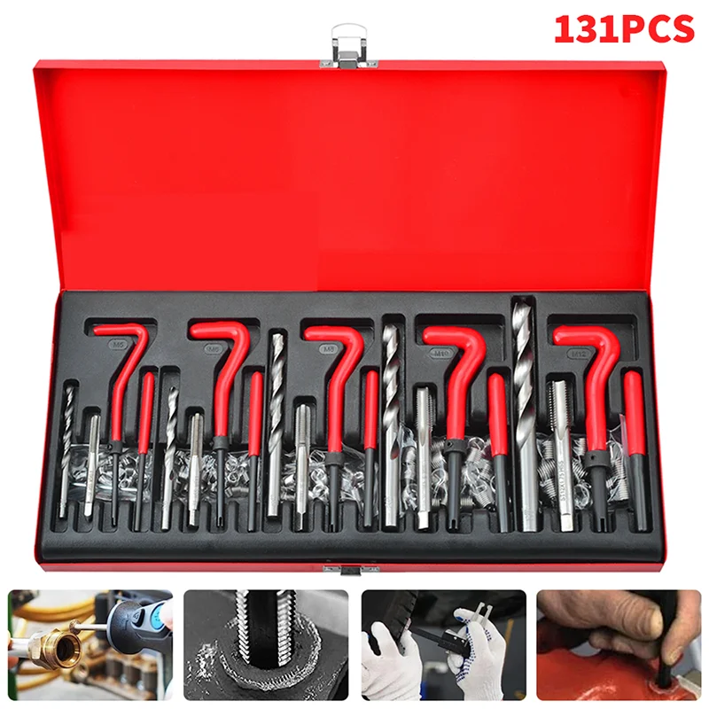 131pcs Thread Repair Tool Kit M5/M6/M8/M10/M12 Hand Tool for Restoring Damaged Thread Spanner Wrench Twist Drill Bit