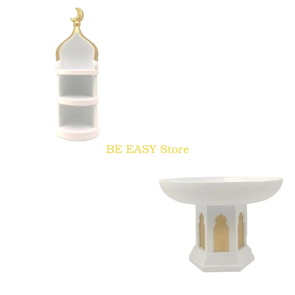 E28F Gold and White Decorative Mosque Tower Islamic Eid Mubarak Decors Table Ornament Ramadans Eid Home Decorations Gift