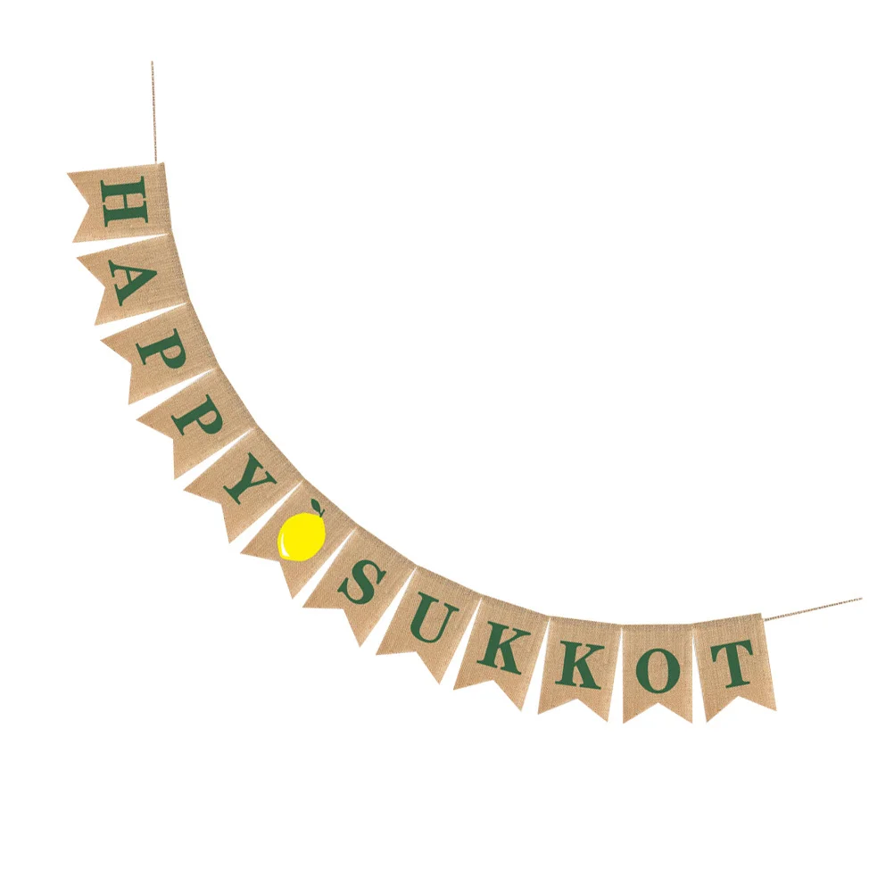 

1Pair Vintage Happy Sukkot Linen Banner Retro Party Decor Bunting Garlands Pennant Party Banner Happy Sukkot Bunting Garlands