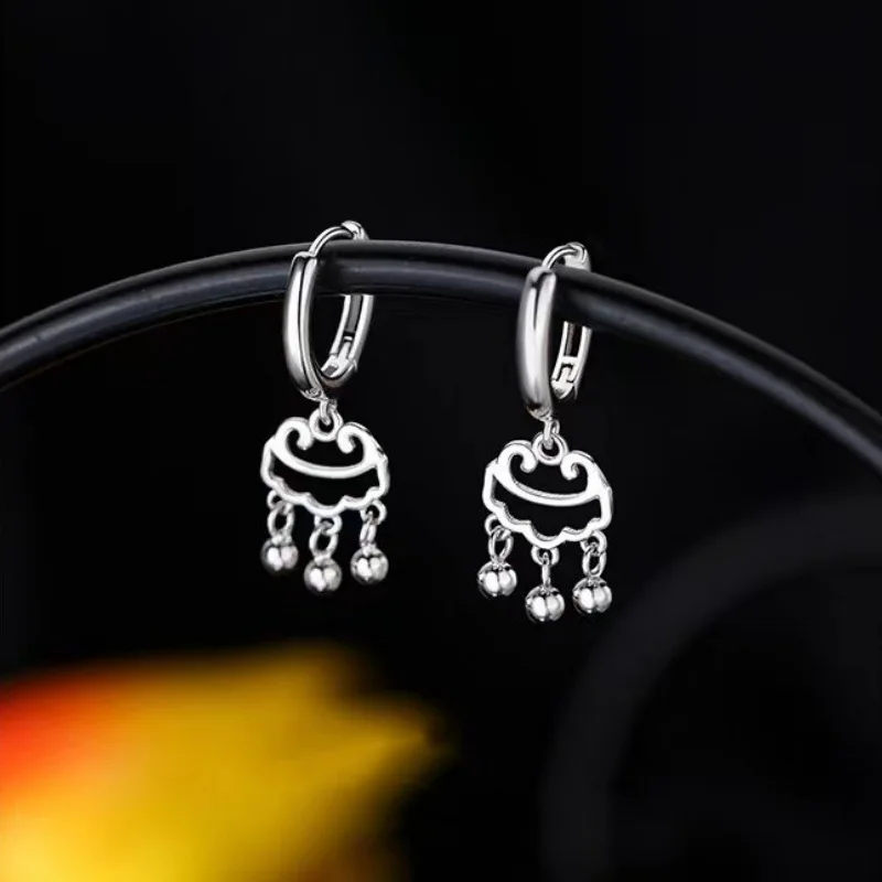 925Silver Plated Longevity Lock Ear Clip Women2023New Fashion Sense Earrings Eardrops Special-Interest Design Eardrop Earring