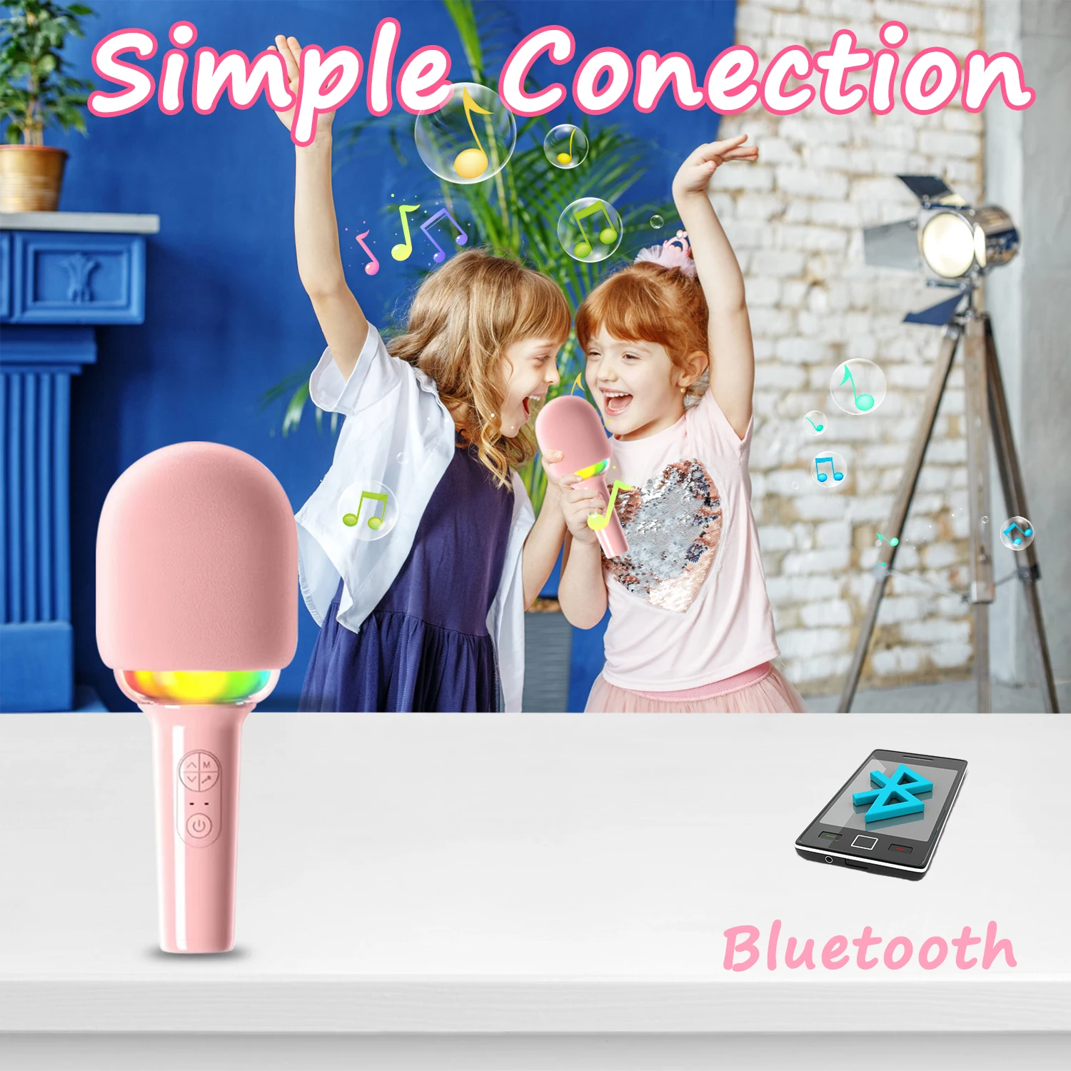 karaoke machine for kids Singing 5 in 1 Wireless Bluetooth Microphone with LED Lights Machine Portable Mic Speaker New Gifts