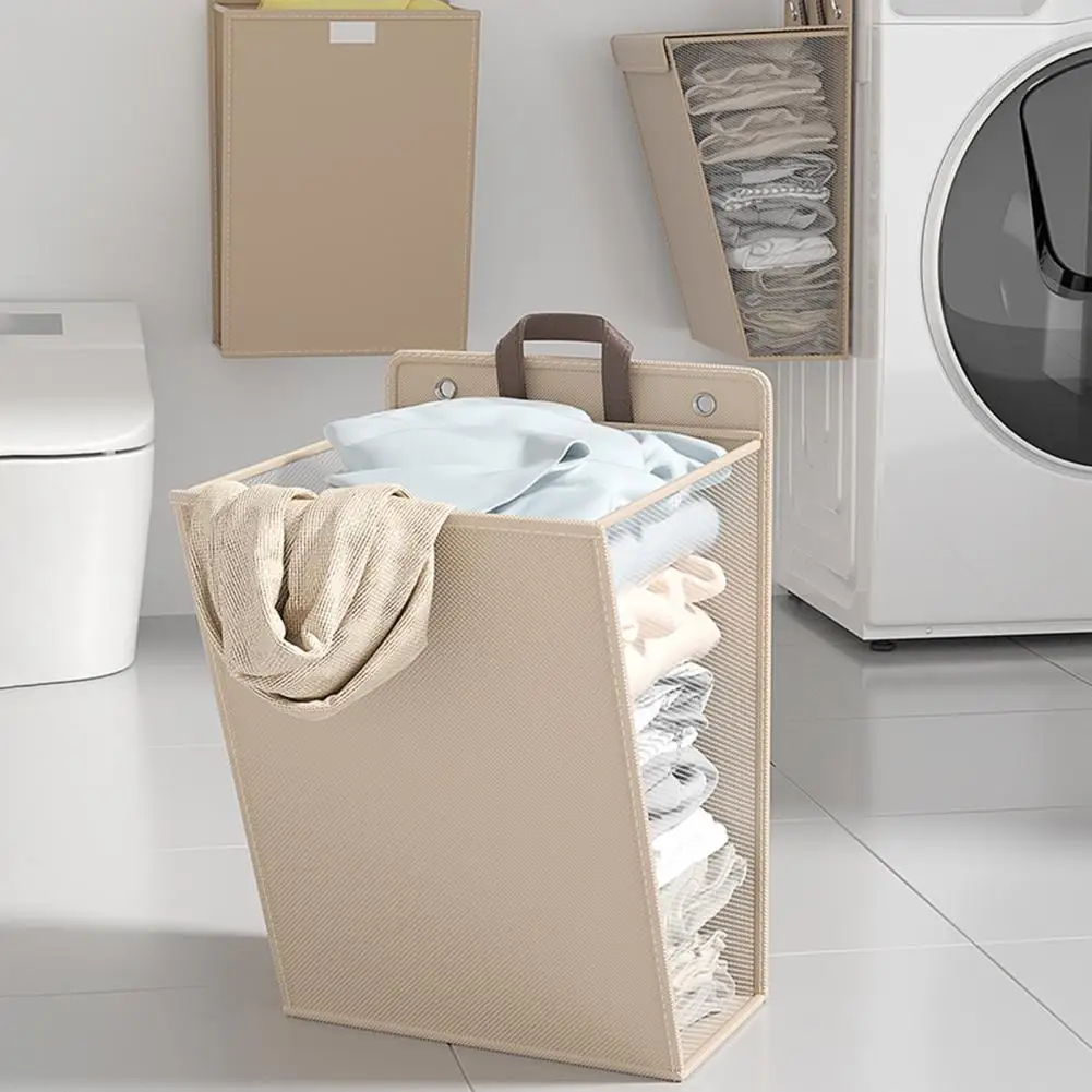 

Foldable Clothes Hamper Dustproof Laundry Storage Bag with Lid Handle Design Wall Hanging Clothes Hamper Organizer for Water
