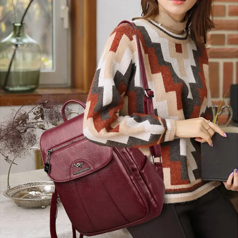 2026 Vintage Soft Leather Backpack for Women High Quality Multi Functional School Sac a Dos Casual Travel Mochila