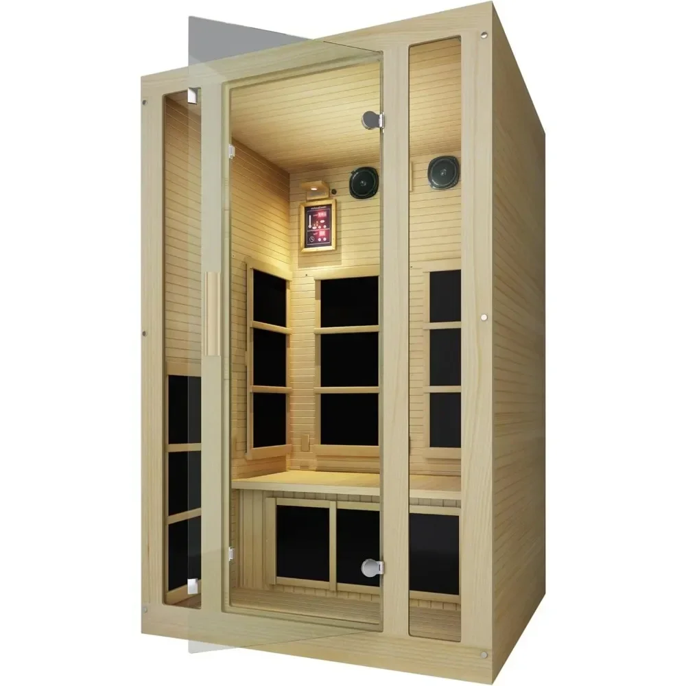 2 Person Canadian Hemlock Low EMF Far Infrared Sauna for Up To 2 People Infrared Sauna for Living Romm Lifestyles Joyous