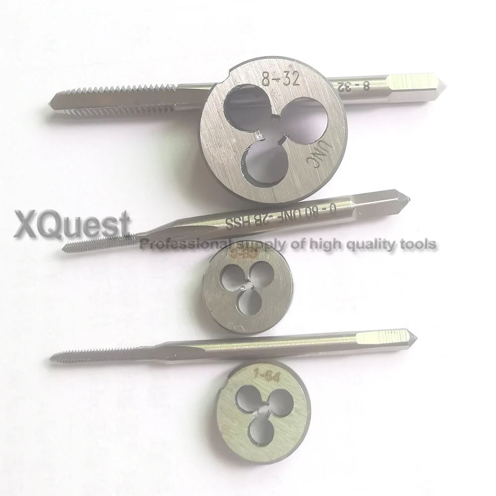 2pcs Right hand Unified thread tap and die set Fine screw dies taps UNC UN 0-80 1-64 2-56 4-40 5-40 6-32 8-32 10-24 12-24 1/4 #0