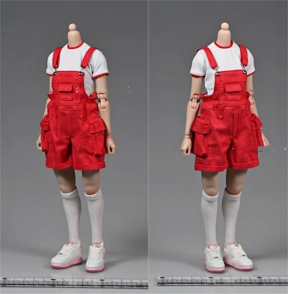 1/6 overalls   customize female Red pants shorts trousers Workwear pocket Clothes model Fit 12Inch  Action Figure body