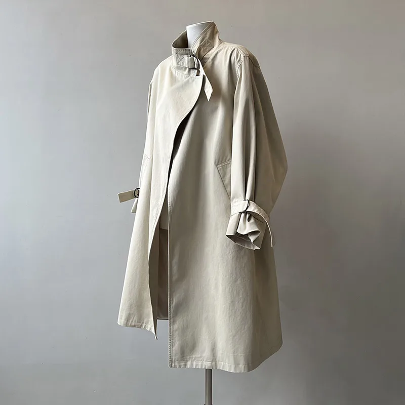 

Women's Winter Spring Stand up Collar Wool Overcoat A-Line Curved Shoulder Fashionable Ladies Coat