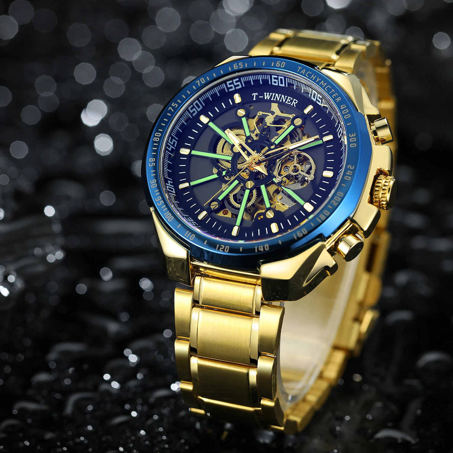 WINNER Sports Skeleton Mechanical Watches Luminous Fashion Military Automatic Watch for Men Stainless Steel Strap Business Clock