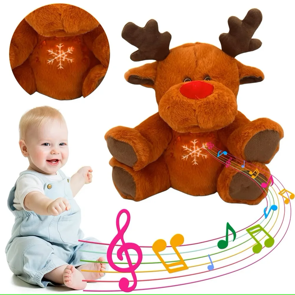 Merry Breathing Santa Reindeer Plush Doll Light Soothing Elk Deer Kids Lullaby Snuggle Stuffed Animals New Year Christmas Gifts