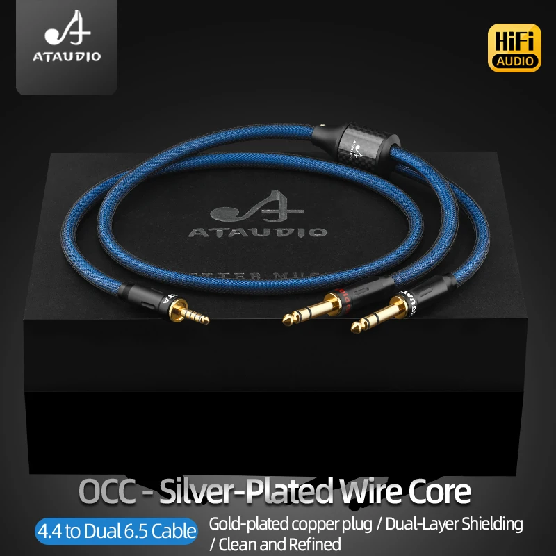 ATAUDIO 4.4mm to Dual 6.5mm TRS Cable OCC Silver Plated Balanced 4.4mm to Jack Double 6.35mm Audio Cable for Headphone Player