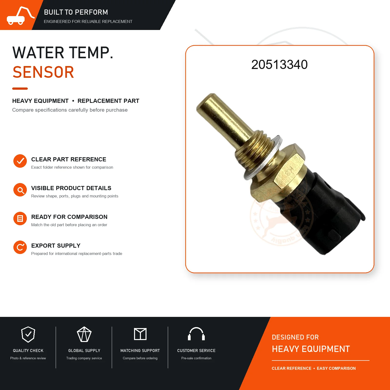 20513340 Coolant Temperature Sensor Replacement Component for Construction Machinery