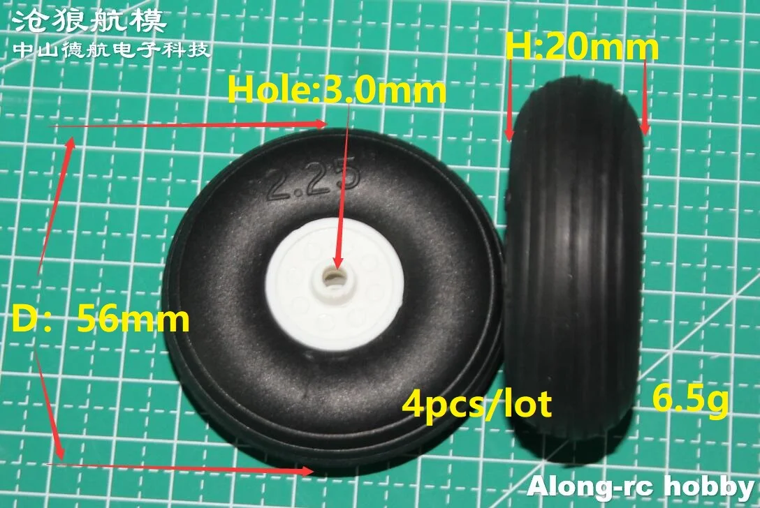 Modèle de passe-temps d'avion RC, pièce de rechange pour train d'atterrissage, roue en PU, 4 pièces, 2.25 "2.5" 2.25 2.5 pouces de diamètre, roue à trous D4/D3