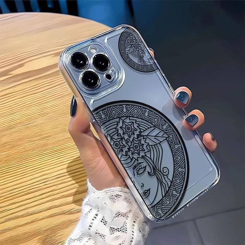 Böhmische Sonnengöttin Mandala Handyhülle für iPhone 17 16 15 14 Plus 13 12 11 Pro Max 16E 17 Air Transparente Weiche TPU Stoßfeste Schutzhülle