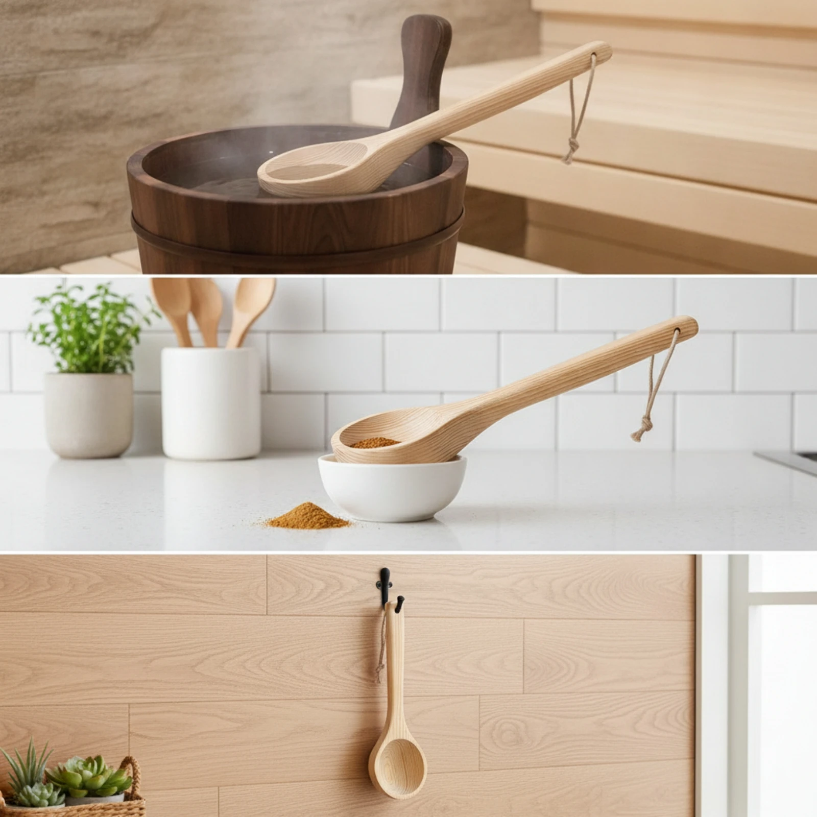 Wooden Sauna Ladle Long-Handled Wooden Sauna Scoop Sturdy Long-Lasting for Steam Room, Home Spa