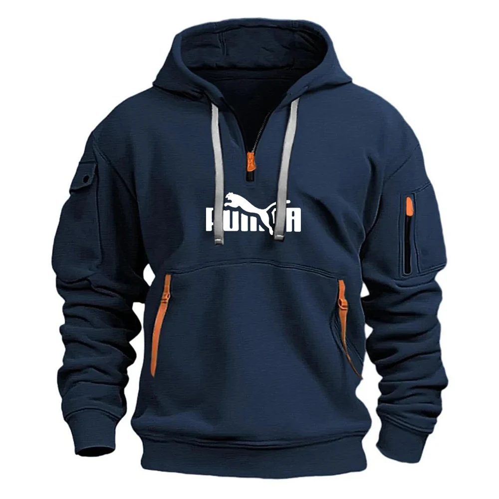 

Men's autumn and Spring 2025 top with ribbon drawstring print, long-sleeved zipper pocket pullovers, street men's hoodie